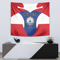 Cape Verde flag tapestry with red and white stripes and blue emblem with 'Your Text'