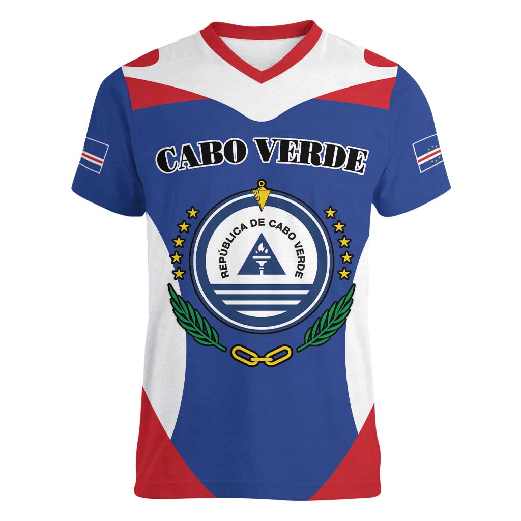 Personalized Cape Verde Coat Of Arms Women V-Neck T-Shirt Sport Style - Wonder Print Shop