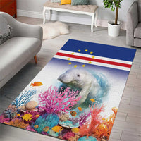 Coral reef manatee area rug with Cape Verde flag stripe and star accents, undersea artwork