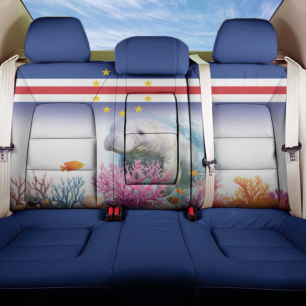 Cape Verde Manatee Back Car Seat Cover Coral Reef With Flag Style - Wonder Print Shop