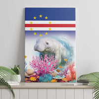 Cape Verde flag manatee canvas wall art, coral reef scene with blue star header