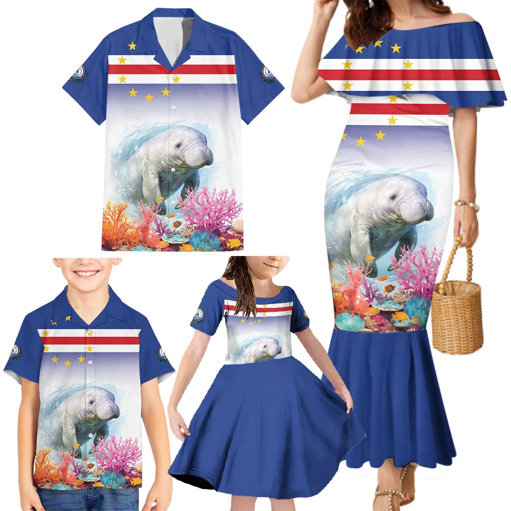 Cape Verde Manatee Family Matching Mermaid Dress and Hawaiian Shirt Coral Reef With Flag Style - Wonder Print Shop