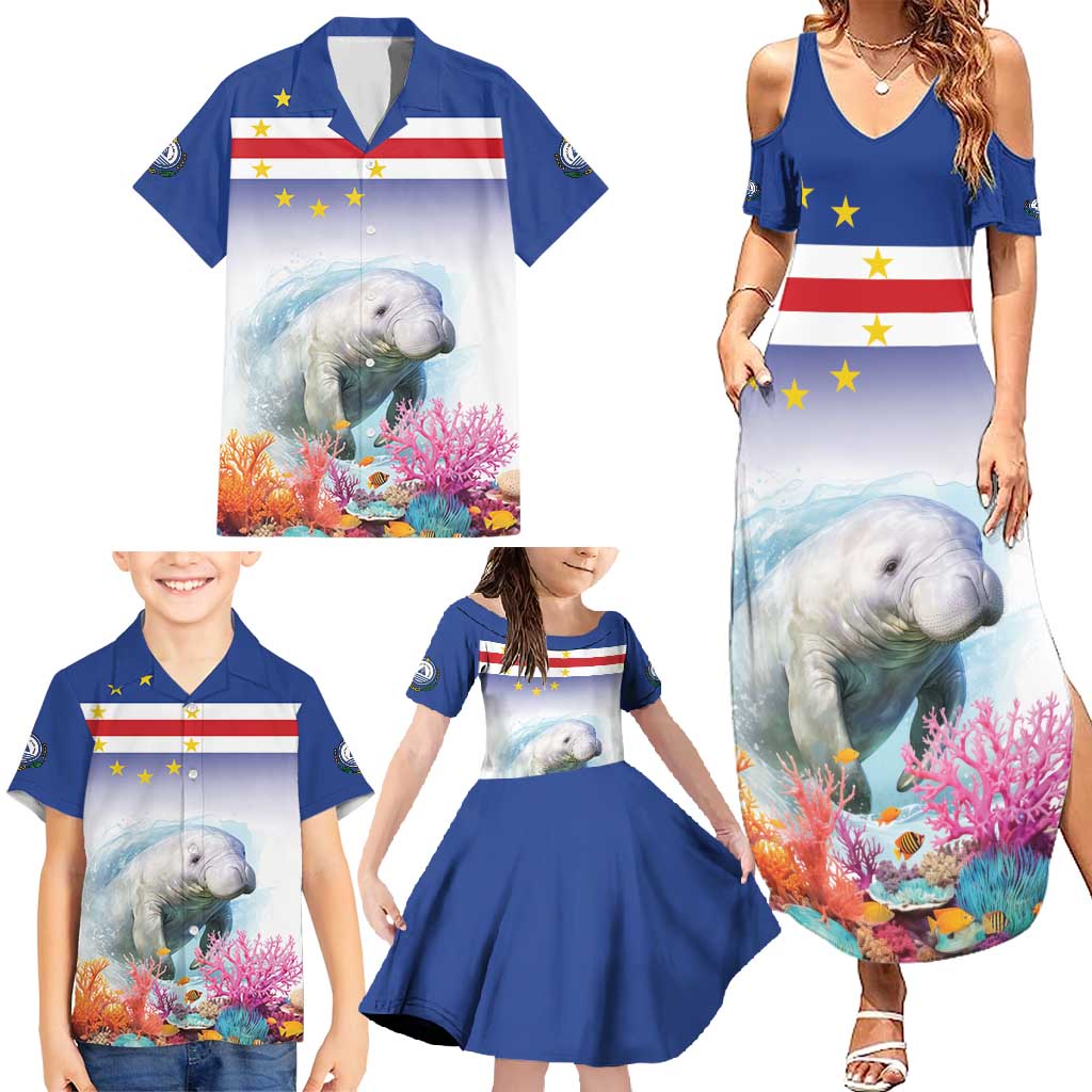 Cape Verde Manatee Family Matching Summer Maxi Dress and Hawaiian Shirt Coral Reef With Flag Style - Wonder Print Shop