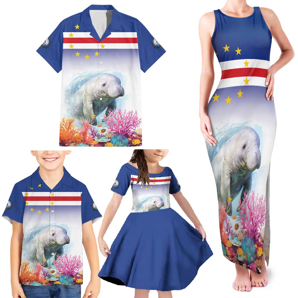 Cape Verde Manatee Family Matching Tank Maxi Dress and Hawaiian Shirt Coral Reef With Flag Style - Wonder Print Shop