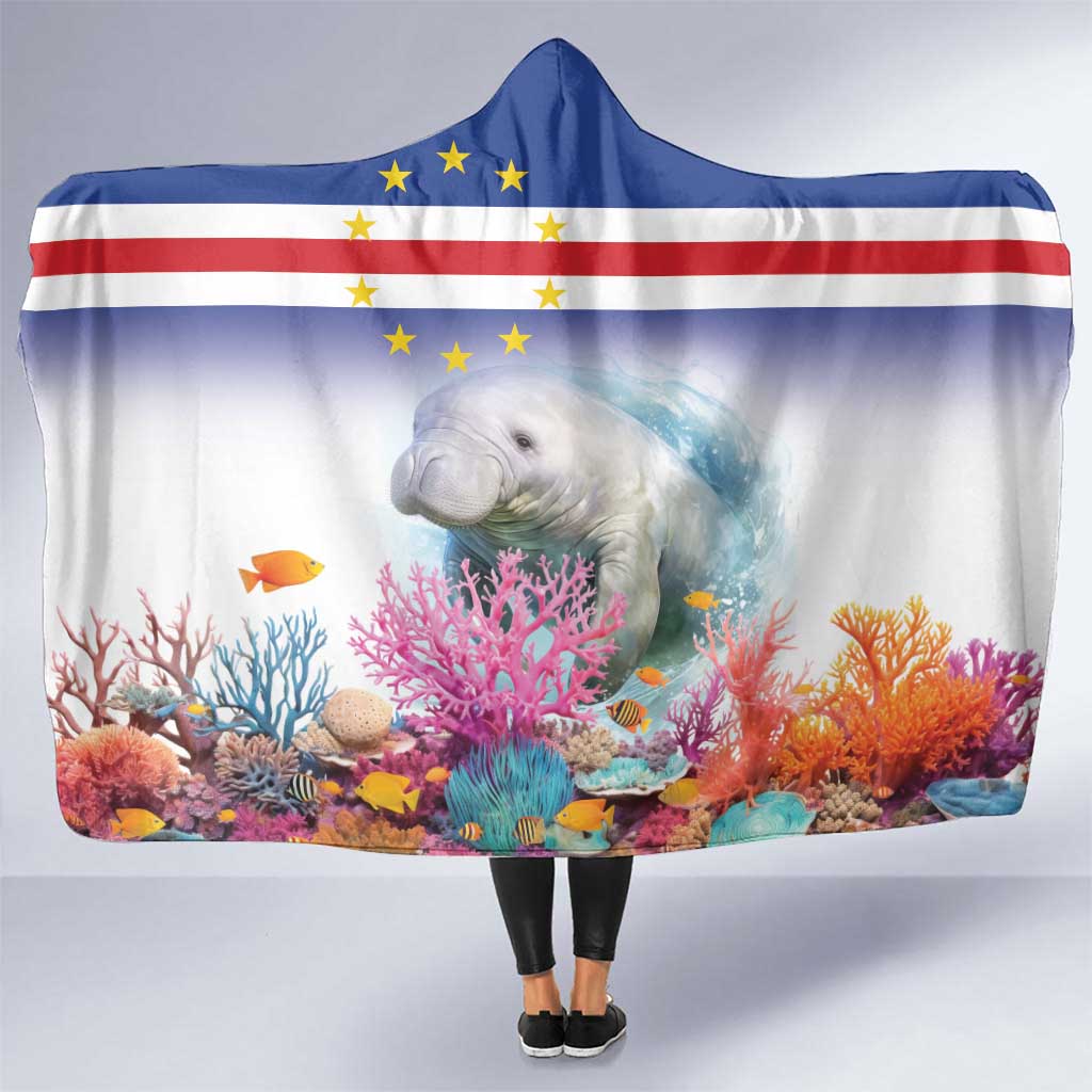 Cape Verde Manatee Hooded Blanket Coral Reef With Flag Style