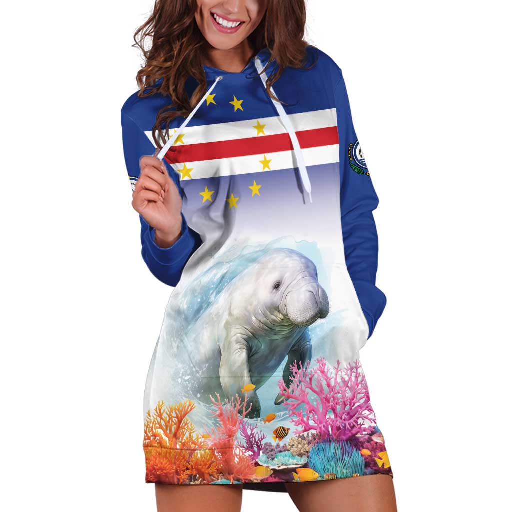 Cape Verde Manatee Hoodie Dress Coral Reef With Flag Style - Wonder Print Shop