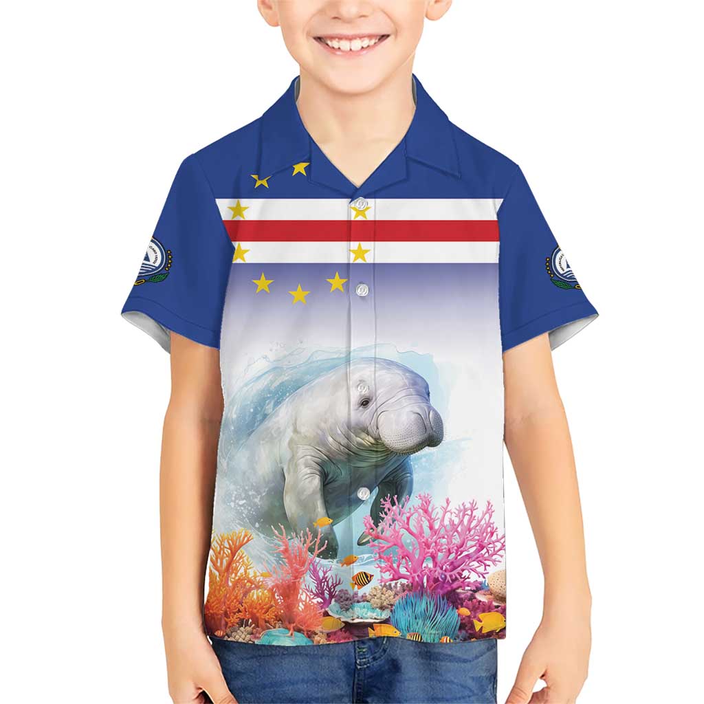 Cape Verde Manatee Kid Hawaiian Shirt Coral Reef With Flag Style - Wonder Print Shop