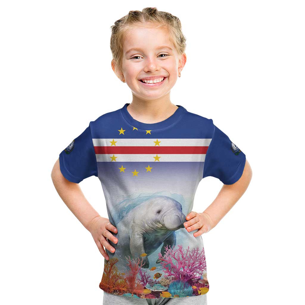 Cape Verde Manatee Kid T Shirt Coral Reef With Flag Style - Wonder Print Shop