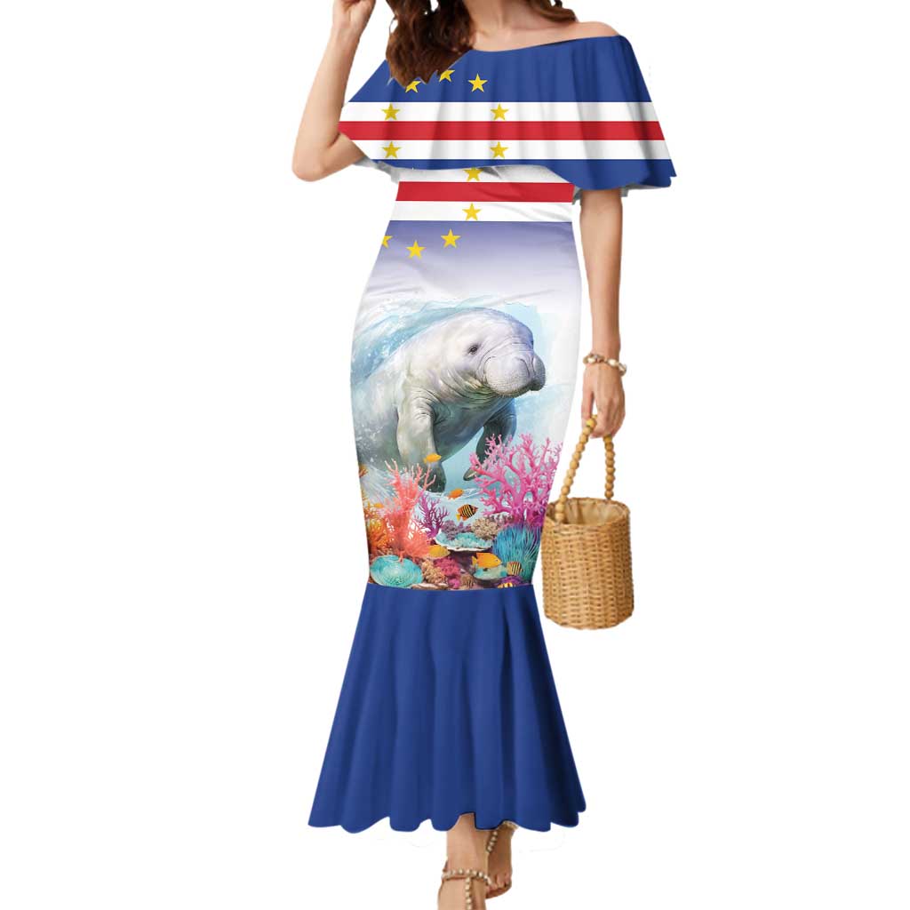 Cape Verde Manatee Mermaid Dress Coral Reef With Flag Style - Wonder Print Shop