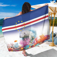 Cape Verde flag-style sarong in blue and white with manatee and coral reef print