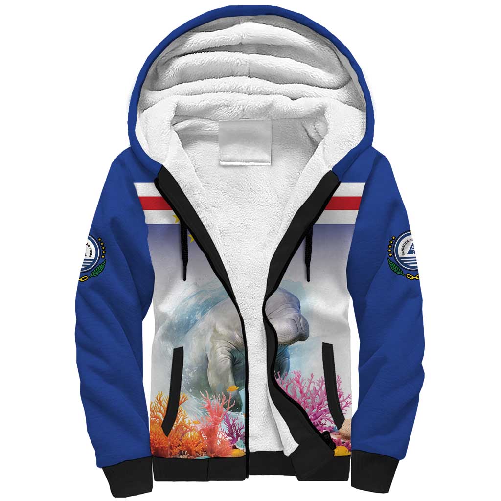 Cape Verde Manatee Sherpa Hoodie Coral Reef With Flag Style - Wonder Print Shop