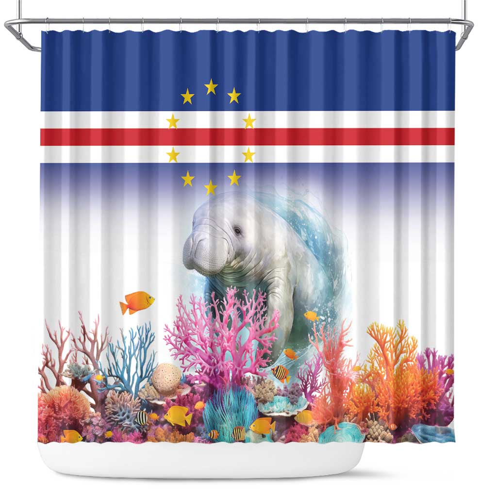 Cape Verde Manatee Shower Curtain Coral Reef With Flag Style