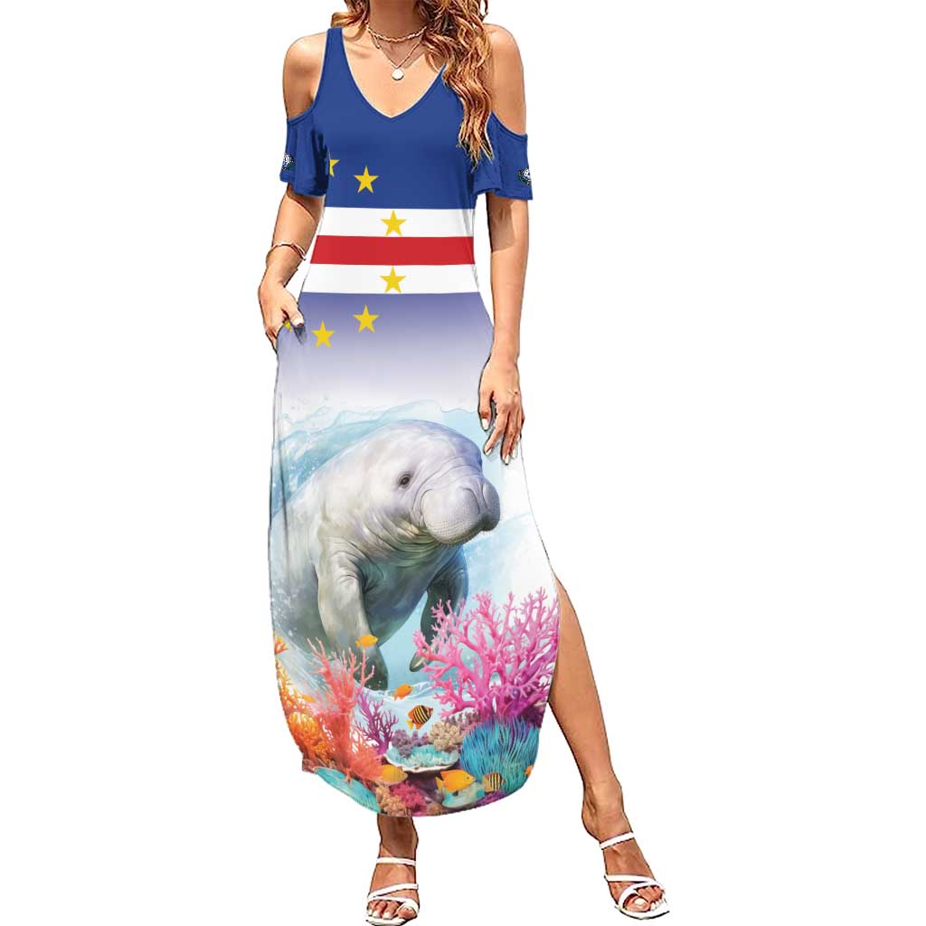 Cape Verde Manatee Summer Maxi Dress Coral Reef With Flag Style - Wonder Print Shop