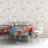 Coral reef manatee tablecloth with Cape Verde flag stripe border, ocean reef print
