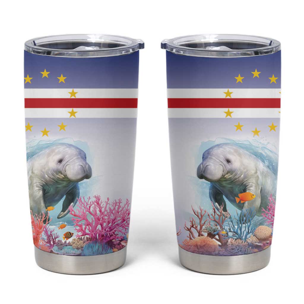 Cape Verde Manatee Tumbler Cup Coral Reef With Flag Style - Wonder Print Shop