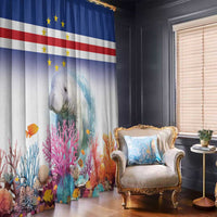 Blue manatee and coral reef window curtain panel with stars-and-stripes flag design