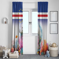 Blue manatee and coral reef curtain panels with stars-and-stripes stripe pattern