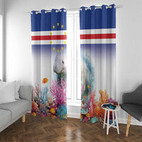Blue manatee and coral reef curtain panels with stars-and-stripes flag design