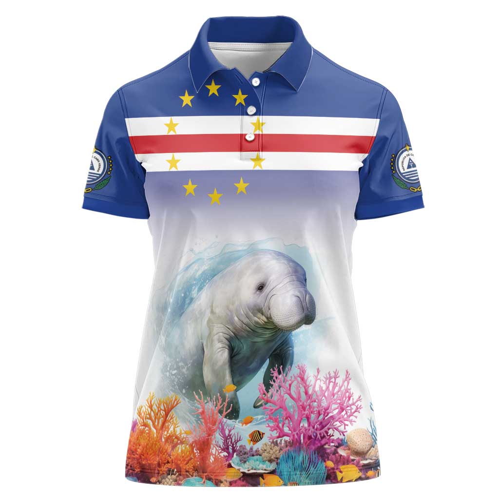 Cape Verde Manatee Women Polo Shirt Coral Reef With Flag Style - Wonder Print Shop