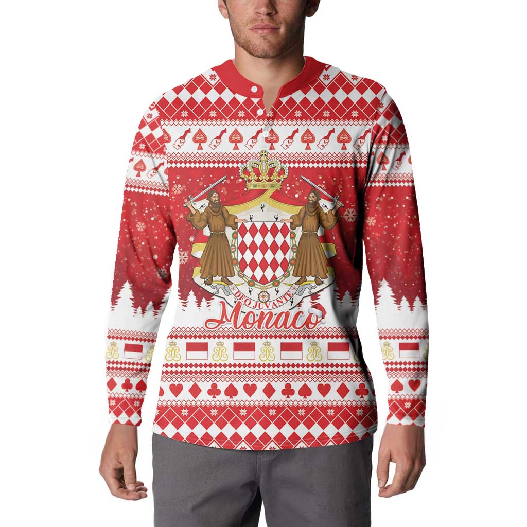Monaco Christmas Button Sweatshirt Joyeux Noel Coat Of Arms - Wonder Print Shop