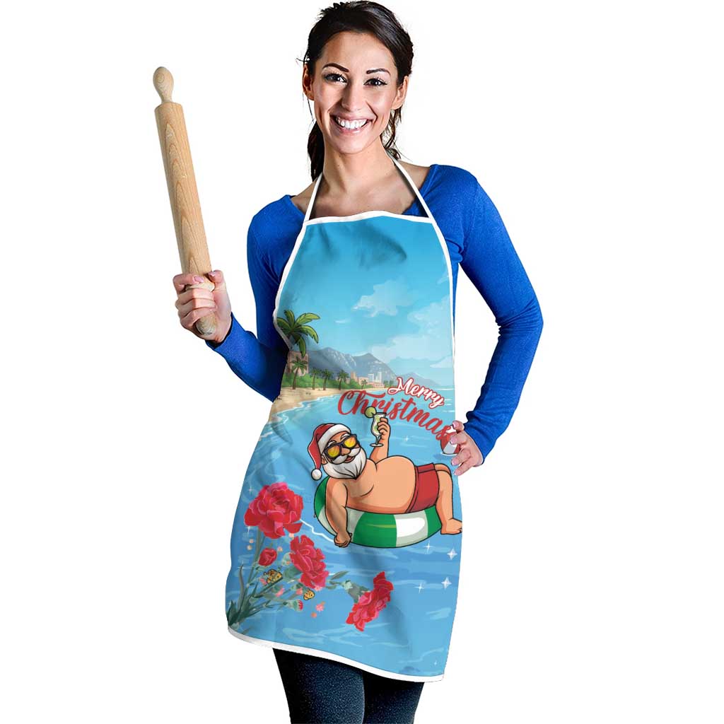 Monaco Christmas Apron Swimming Santa Claus - Wonder Print Shop