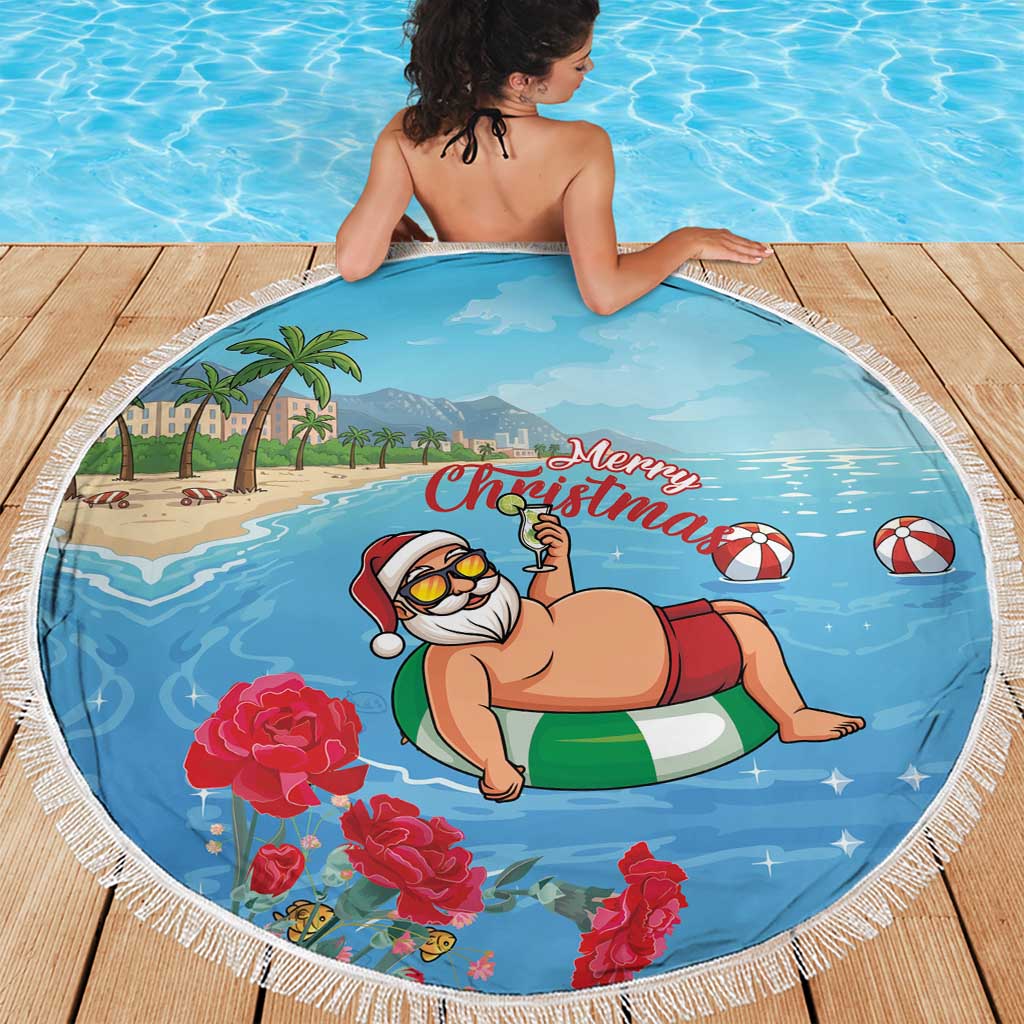 Monaco Christmas Beach Blanket Swimming Santa Claus - Wonder Print Shop