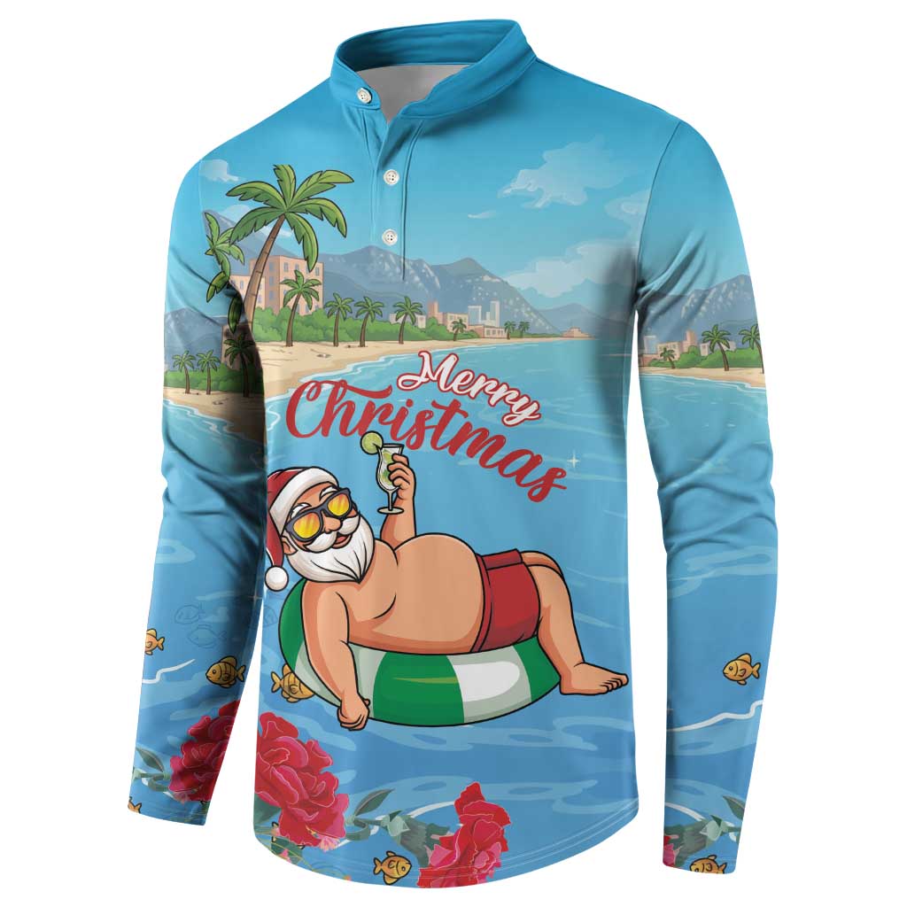 Monaco Christmas Button Sweatshirt Swimming Santa Claus - Wonder Print Shop