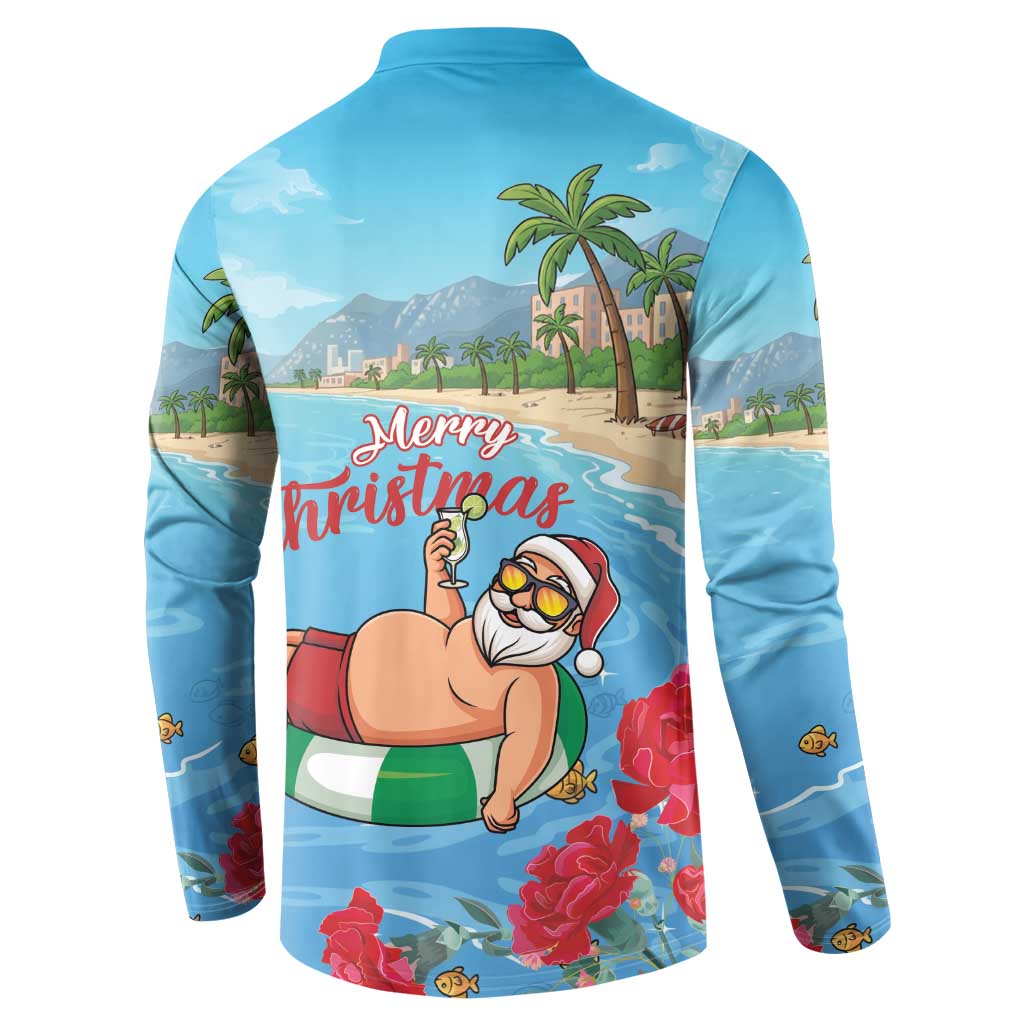 Monaco Christmas Button Sweatshirt Swimming Santa Claus - Wonder Print Shop
