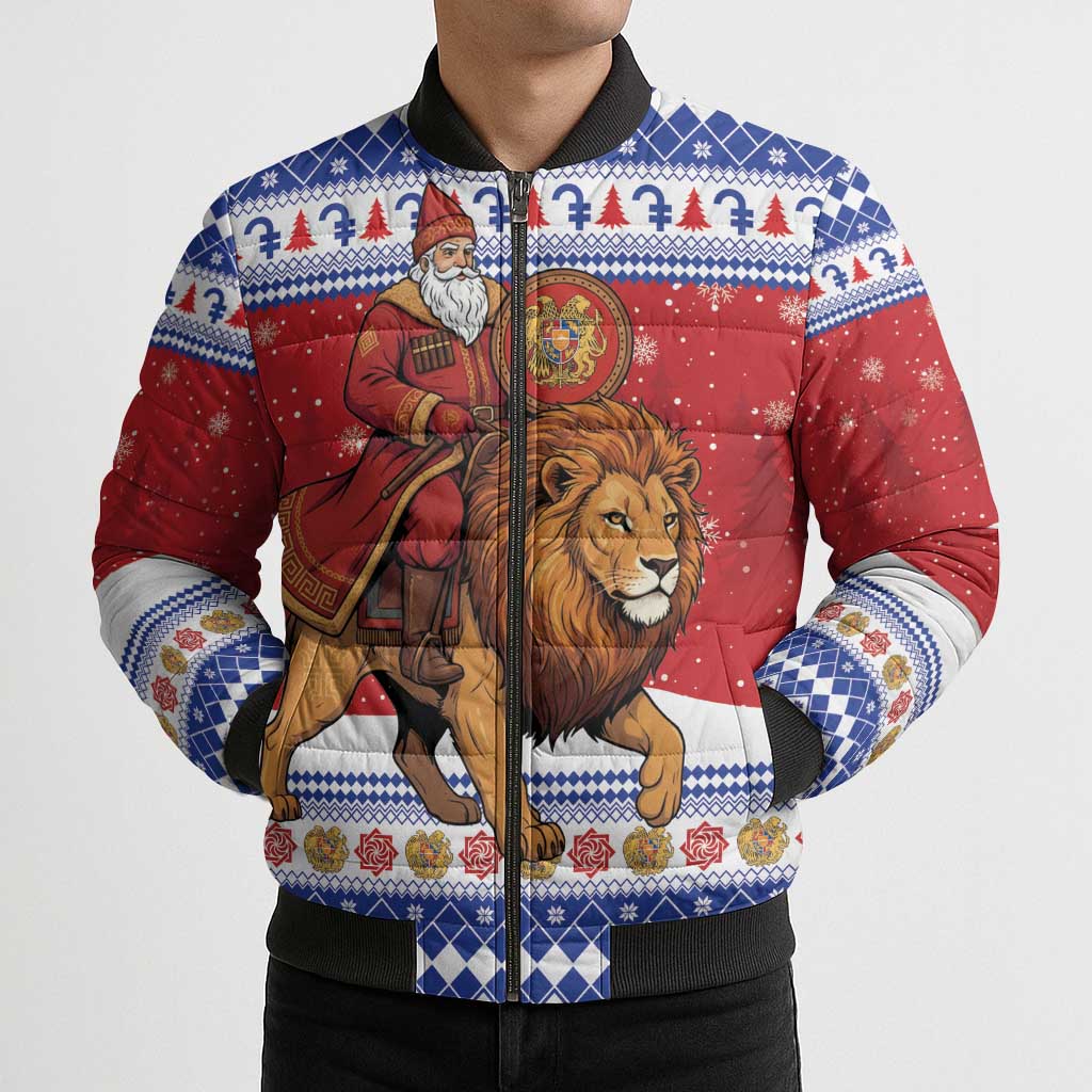 Armenia Christmas Bomber Puffer Jacket Santa Riding Lion - Wonder Print Shop