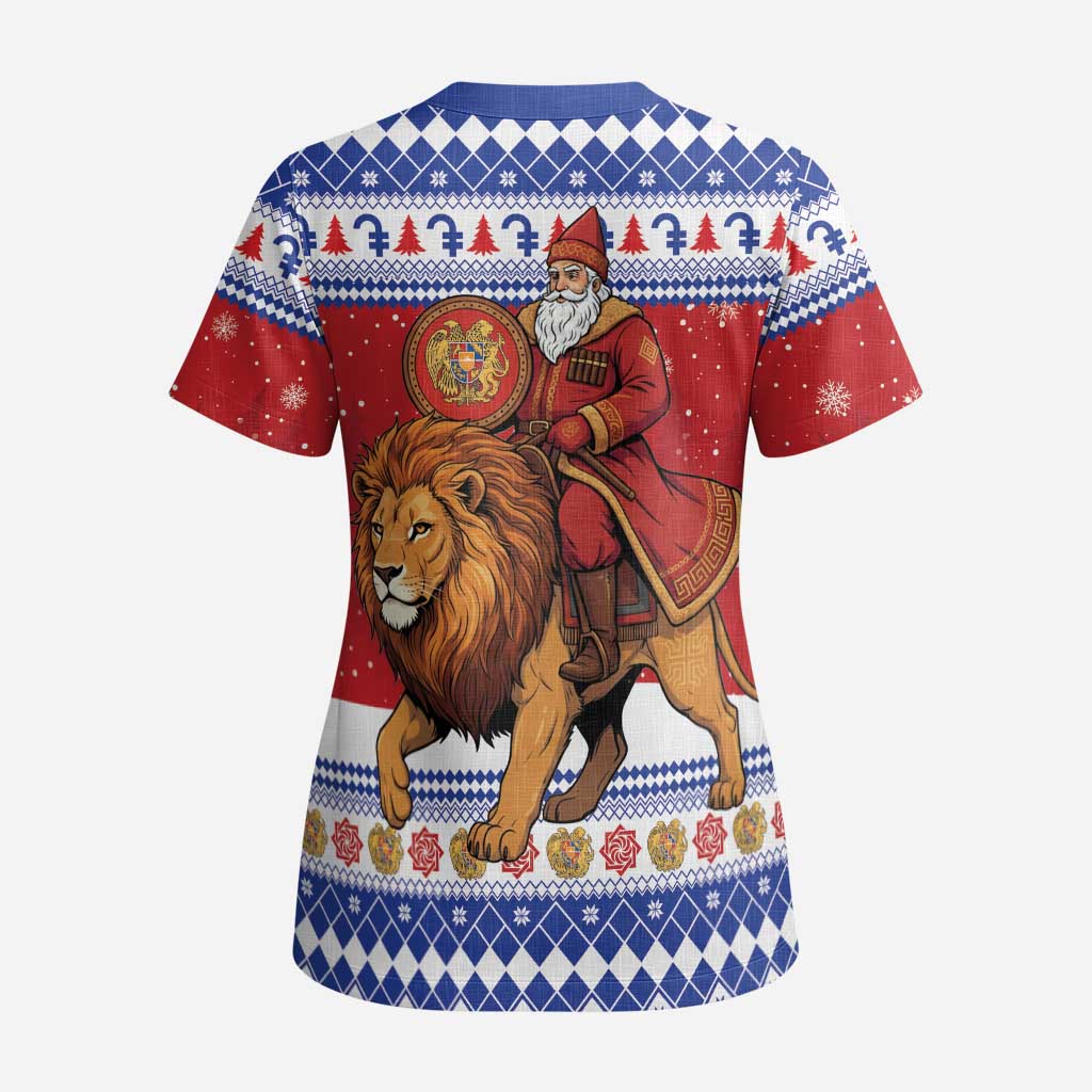 Armenia Christmas Scrub Top Santa Riding Lion - Wonder Print Shop