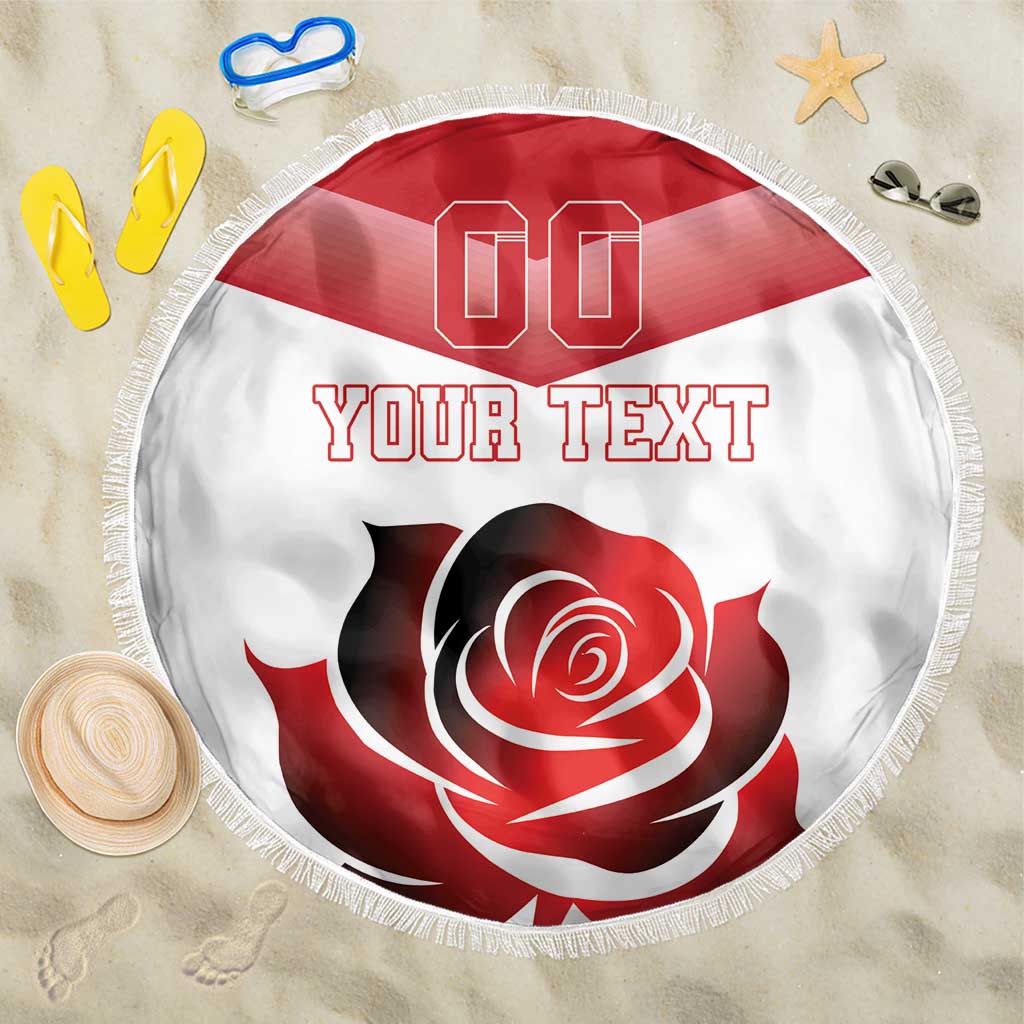 Custom England Rugby Beach Blanket Red Rose Sporty Style - Wonder Print Shop