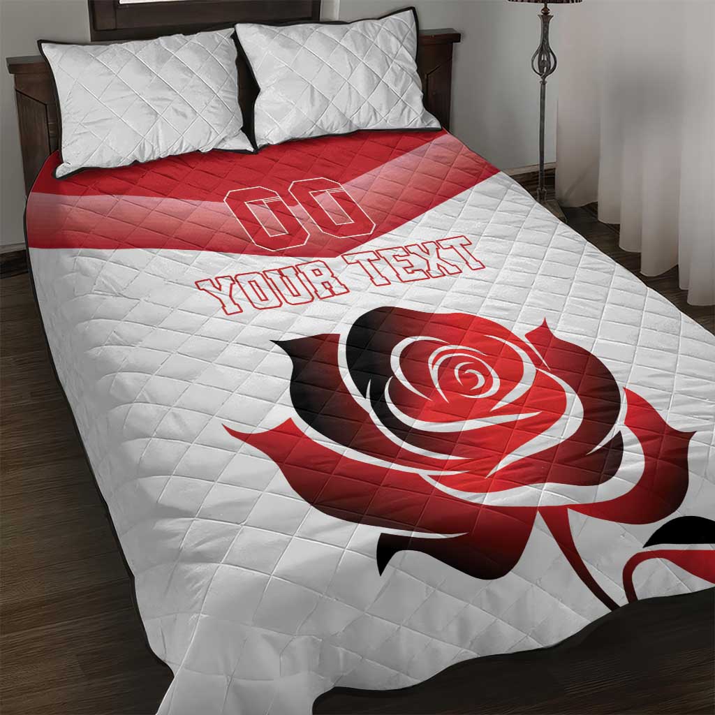 Custom England Rugby Quilt Bed Set Red Rose Sporty Style