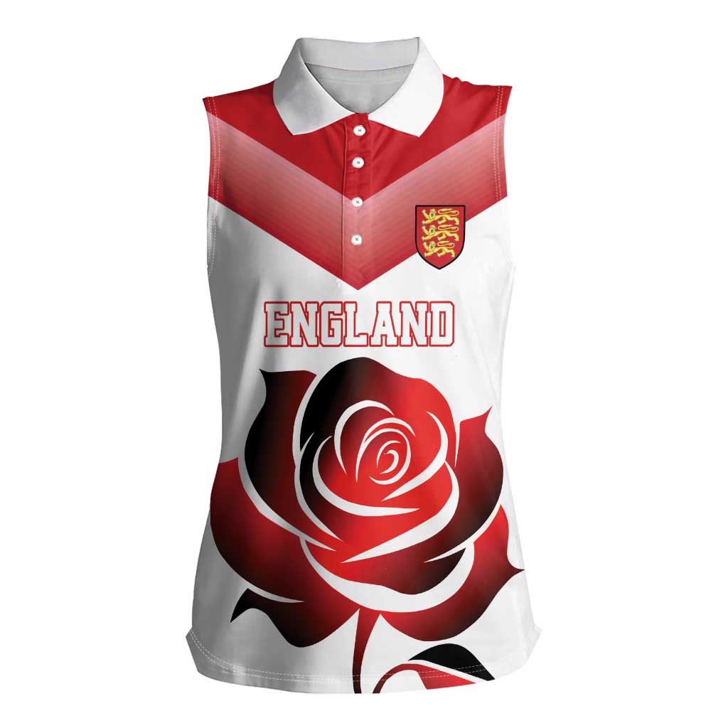 Custom England Rugby Women Sleeveless Polo Shirt Red Rose Sporty Style