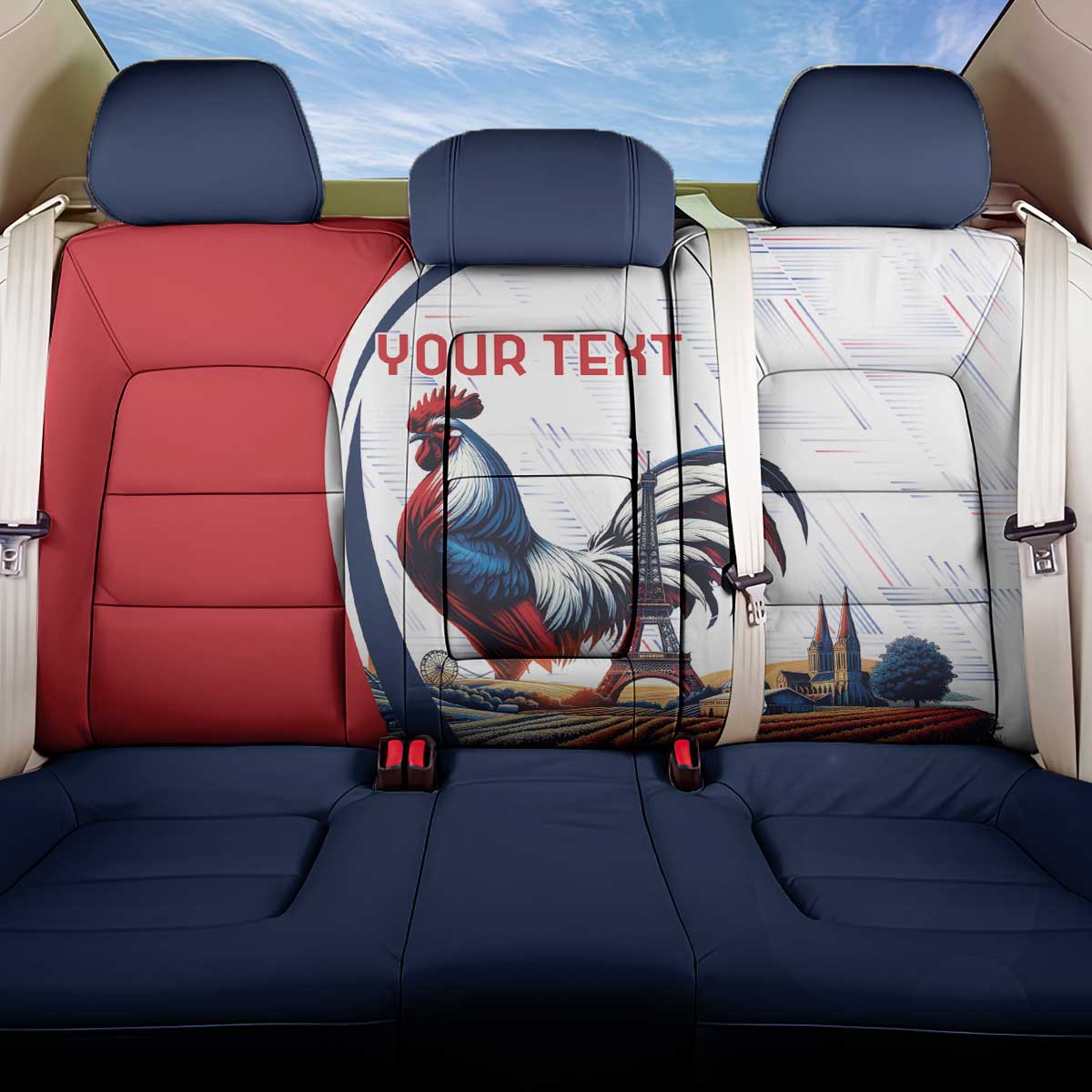 Personalized France Back Car Seat Cover French Rooster With Eiffel Tower - Wonder Print Shop