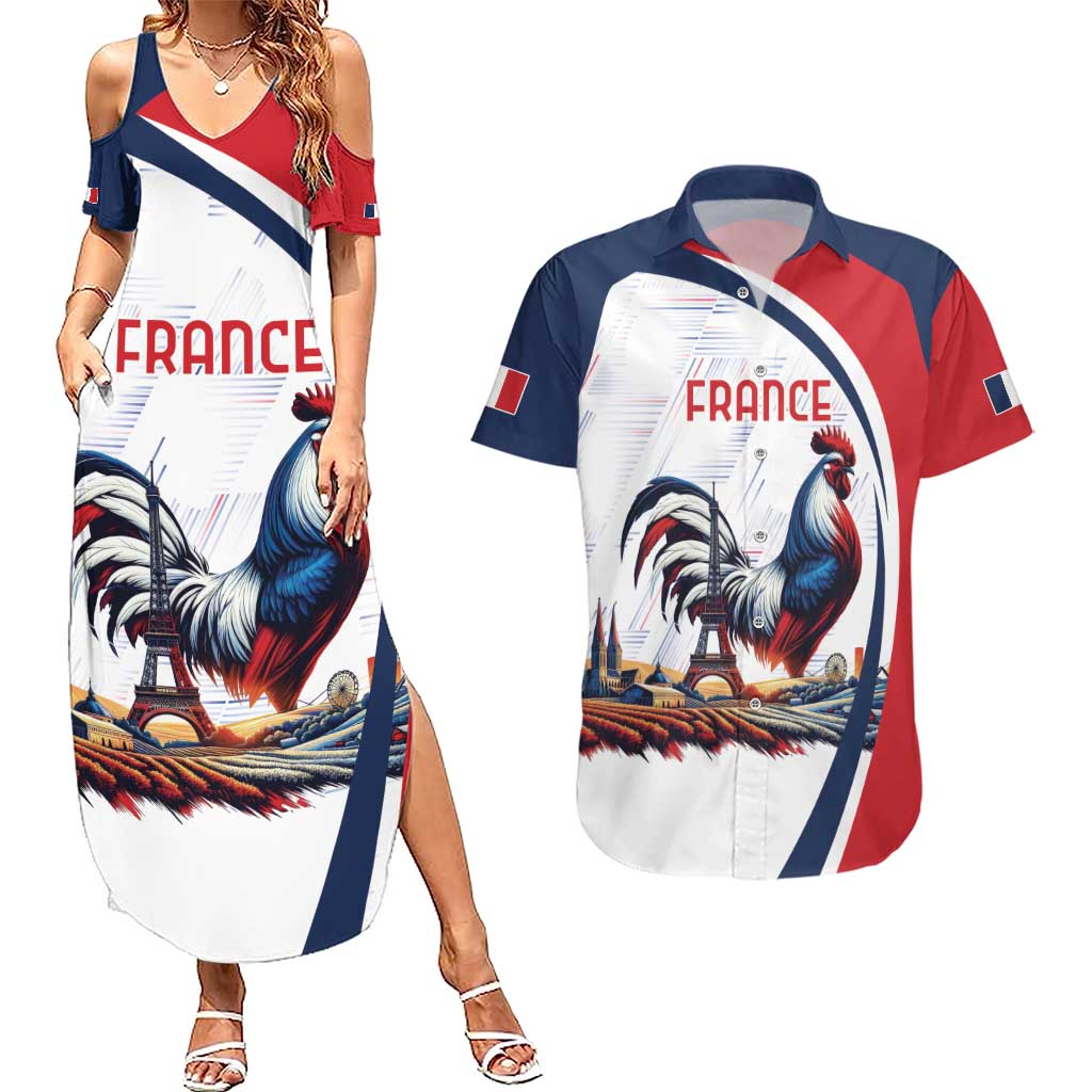 Personalized France Couples Matching Summer Maxi Dress and Hawaiian Shirt French Rooster With Eiffel Tower - Wonder Print Shop