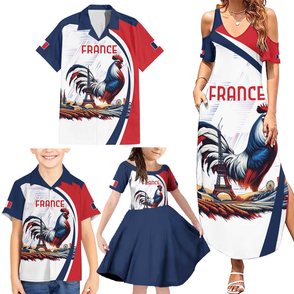 Personalized France Family Matching Summer Maxi Dress and Hawaiian Shirt French Rooster With Eiffel Tower - Wonder Print Shop