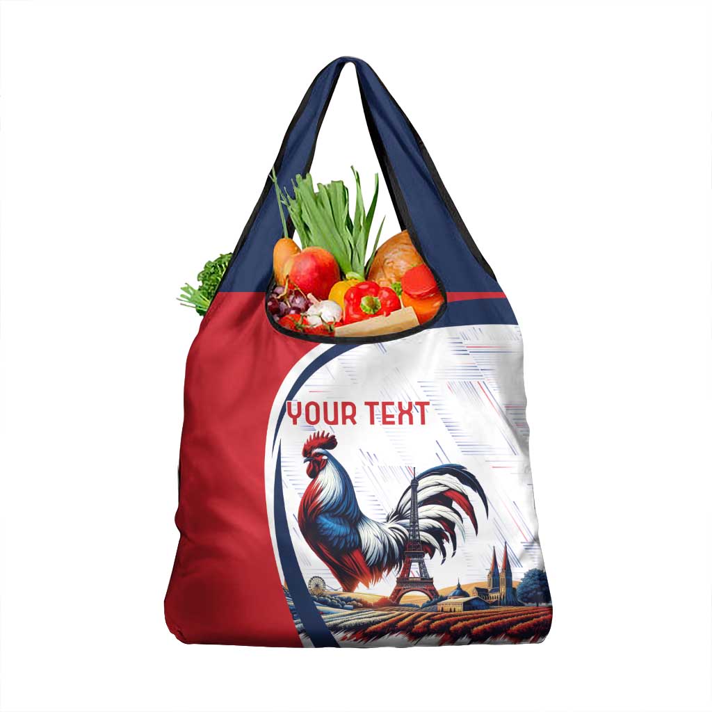 Personalized France Grocery Bag French Rooster With Eiffel Tower