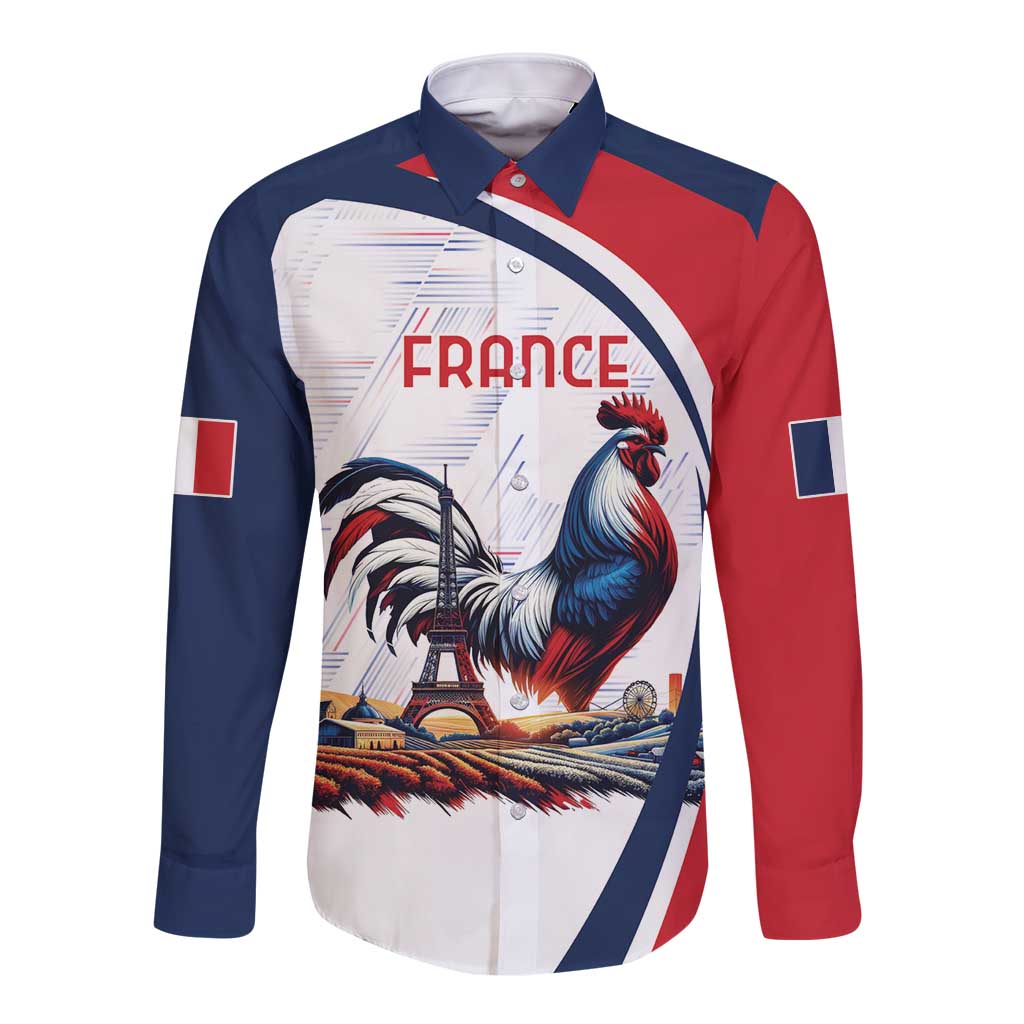 Personalized France Long Sleeve Button Shirt French Rooster With Eiffel Tower - Wonder Print Shop