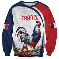 Colorblock sweatshirt with rooster and Eiffel Tower graphic, FRANCE text, crew neck