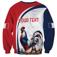 Colorblock sweatshirt with rooster and Eiffel Tower graphic, YOUR TEXT panel, crew neck