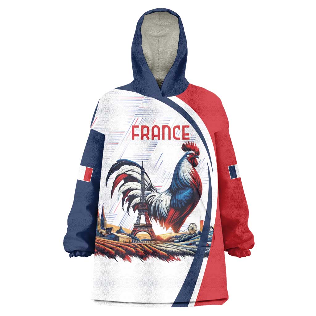 Personalized France Wearable Blanket Hoodie French Rooster With Eiffel Tower