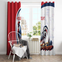 Rooster and Eiffel Tower window curtains with top hooks, red and white, blue rooster art