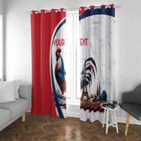 Rooster and Eiffel Tower window curtain panels with top hooks, red and white, blue rooster