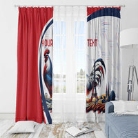 Rooster and Eiffel Tower window curtains with top hooks, red and white, “YOUR TEXT”