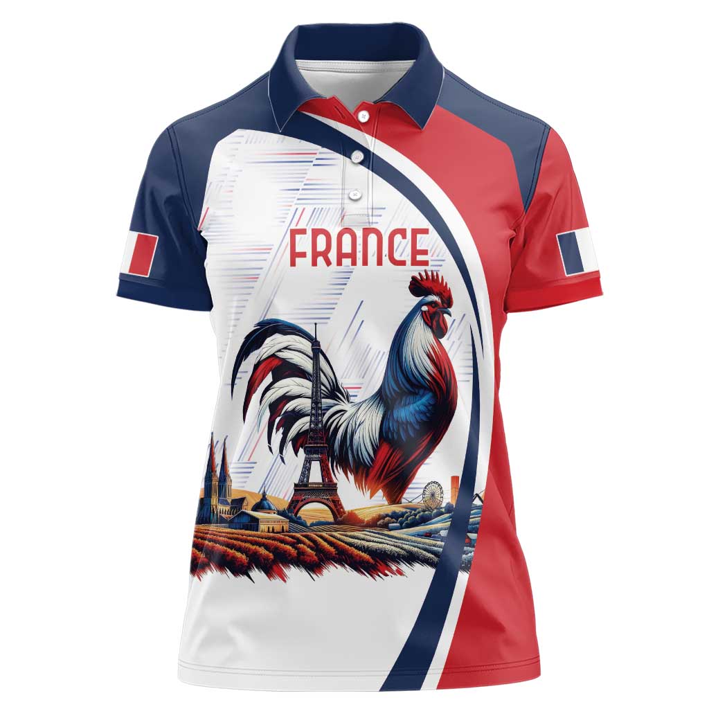 Personalized France Women Polo Shirt French Rooster With Eiffel Tower - Wonder Print Shop