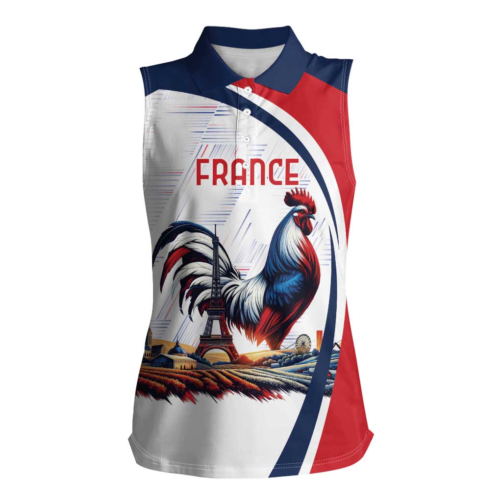 Personalized France Women Sleeveless Polo Shirt French Rooster With Eiffel Tower - Wonder Print Shop