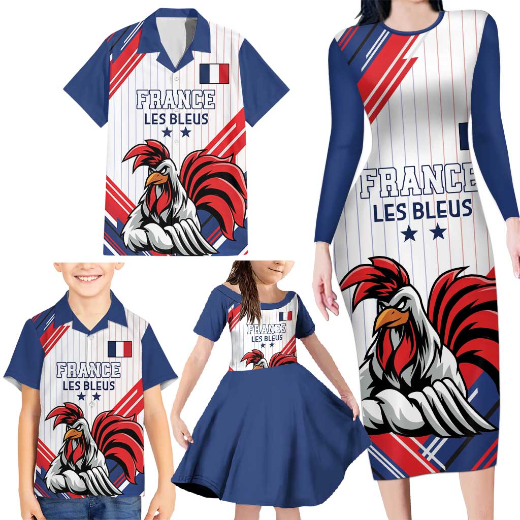 Custom French Football Family Matching Long Sleeve Bodycon Dress and Hawaiian Shirt France Rooster Mascot Come On Champions - Wonder Print Shop