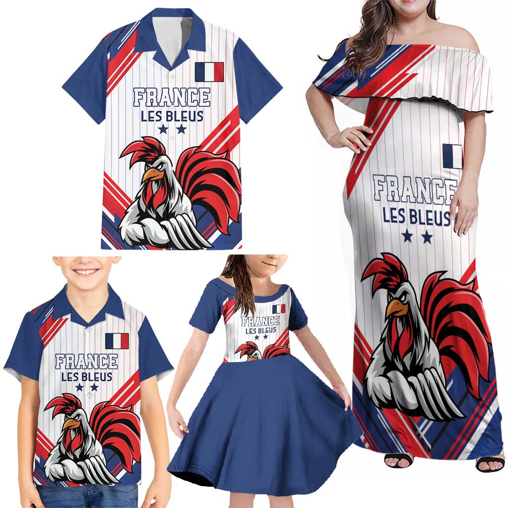 Custom French Football Family Matching Off Shoulder Maxi Dress and Hawaiian Shirt France Rooster Mascot Come On Champions - Wonder Print Shop