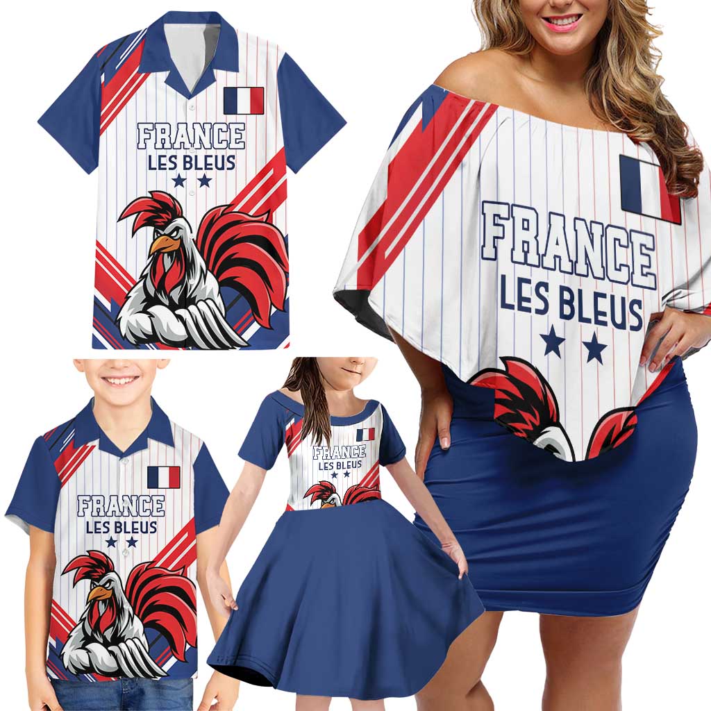 Custom French Football Family Matching Off Shoulder Short Dress and Hawaiian Shirt France Rooster Mascot Come On Champions - Wonder Print Shop