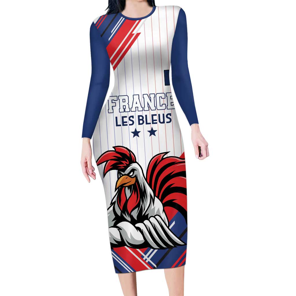 Custom French Football Long Sleeve Bodycon Dress France Rooster Mascot Come On Champions - Wonder Print Shop